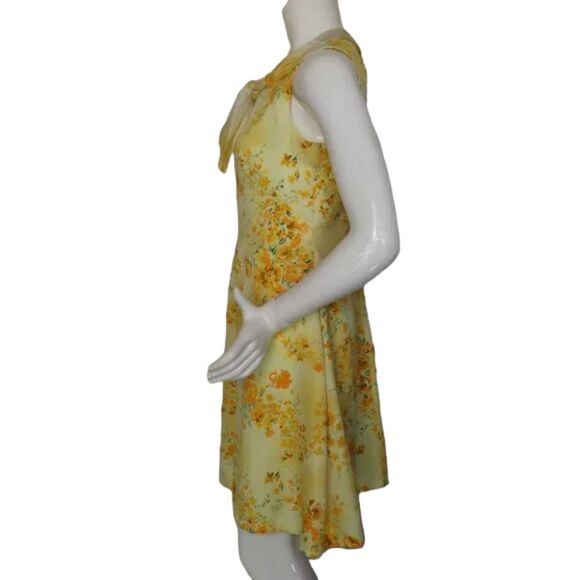 VINTAGE Dress, 4, Yellow Floral, Scarf tie neck, Sleeveless, Handmade - Picture 13 of 13